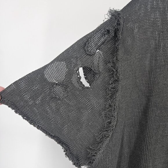 Distressed Mesh Knit Shirt Women Medium Green Short Sleeve Sheer Grunge Punk Tee - Picture 5 of 13